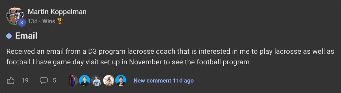 Wins post from Martin Koppelman: D3 coach interest and a game day visit